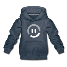 Load image into Gallery viewer, Kids‘ Premium pop.in Smiley Logo Hoodie - heather denim